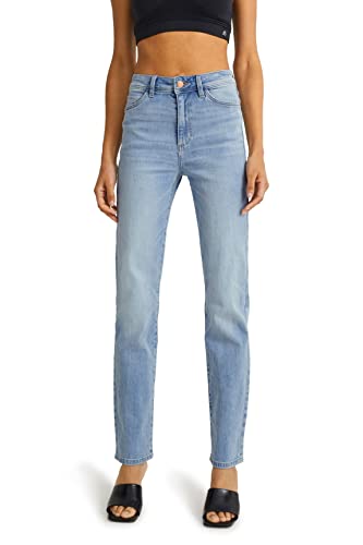 C&A Damen 5-Pocket Jeans Casual Straight High Rise/High Waist Stretch|Baumwolle|Denim Jeans-hellblau 38 Kurz S-L-R