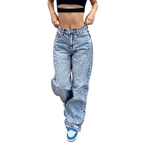 Damen Baggy Jeans Y2K Low Waist Vintage Hose mit Taschen Schlaghose Cargo Pants Fashion Cargohose Streetwear für Frauen...