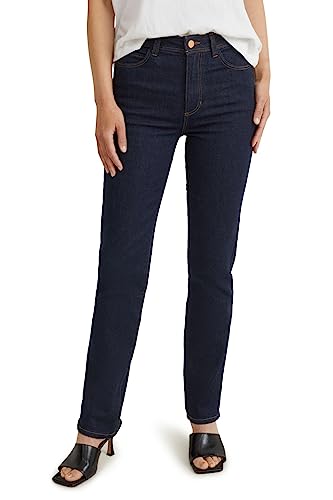 C&A Damen 5-Pocket Jeans Casual Straight High Rise/High Waist Stretch|Baumwolle|Polyester|Denim Jeans-dunkelblau 42 Kurz...