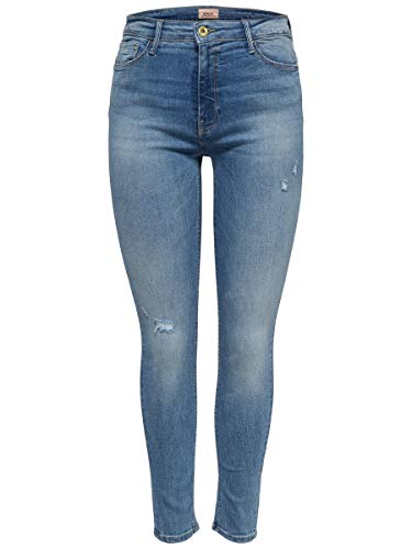 ONLY Damen Onlblush Mid Sk Ank Raw Rea333noos Jeans, Light Blue Denim, M / 30L
