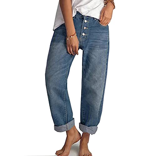 Yokbeer Damen Casual Straight-Leg Jeans Boyfriend High Waist Wide Leg Hose Hosen für Damen die Ganze Saison (Color :...